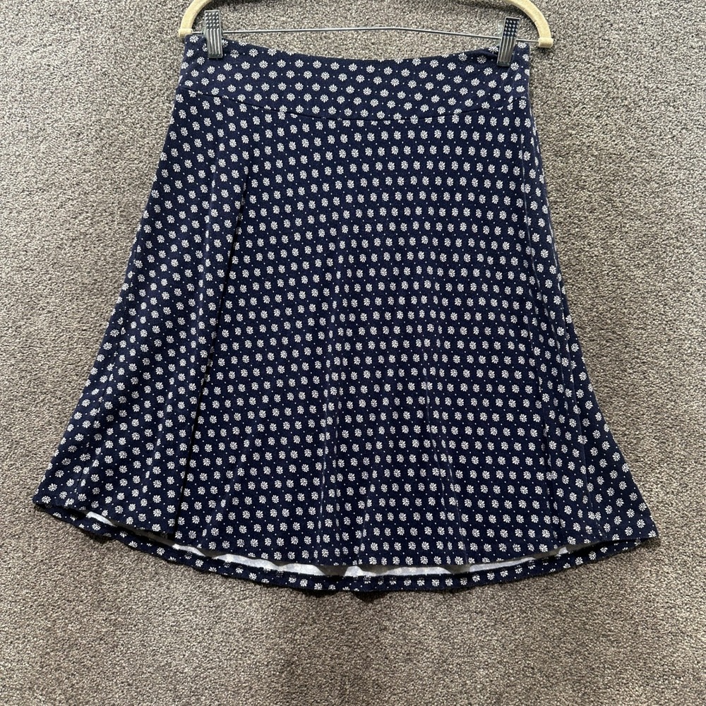 Talbots A Line Skirt Medium Petite Blue White Floral Knit Comfort Cottage Summer